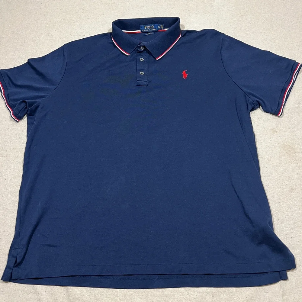 Polo Ralph Lauren Classic Fit Navy Blue Mens Polo Shirt XL Red Pony Logo‎
